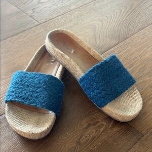 Mia Blue and Tan Woven Slide Sandals